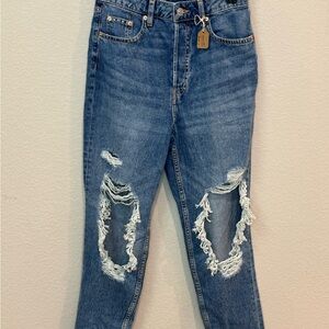 H&M Divided Mom Jeans High Waist Distressed Ankle Length Size 4